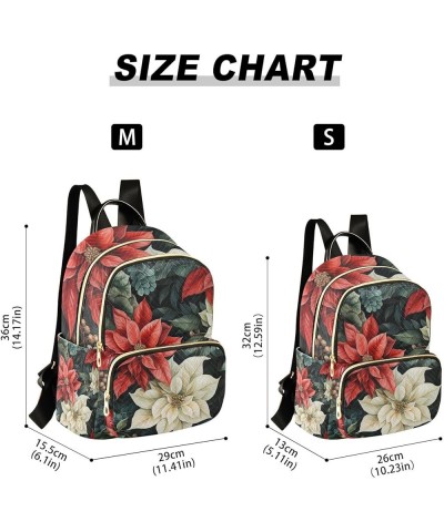 Small Backpack for Women Travel Bag Vintage Christmas Poinsettia Flowers Daypack Purse Fashion Shoulder Bag Rucksack Medium A...