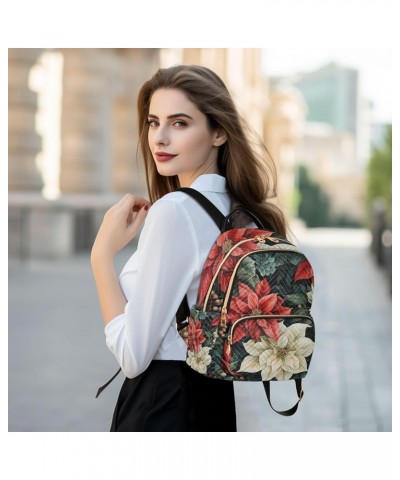 Small Backpack for Women Travel Bag Vintage Christmas Poinsettia Flowers Daypack Purse Fashion Shoulder Bag Rucksack Medium A...