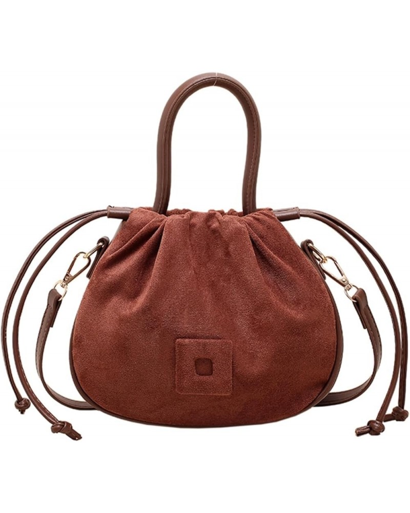 Small Suede Drawstring Crossbody Bucket Bag Purses Cute Handbags for Women Trendy 2023 Brown $14.83 Hobo Bags