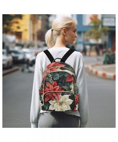 Small Backpack for Women Travel Bag Vintage Christmas Poinsettia Flowers Daypack Purse Fashion Shoulder Bag Rucksack Medium A...