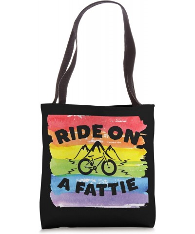 Ride On A Fattie Fun Fat Bike Design with Gay Pride Colors Tote Bag $14.82 Totes