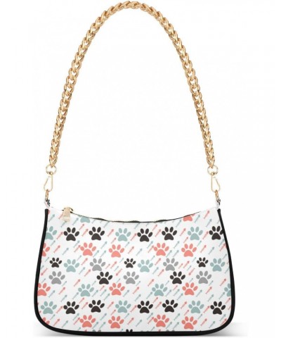 Women Chain Shoulder Purse Bag With Zipper Cat Paws Pattern Print, Cute Pets Footprints Hobo Tote Clutch Handbags with Chain ...