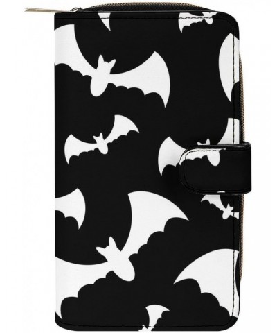 Black and White Bats PU Leather Womens Wallet Large Capacity Zippered Bifold Purse with 12 Card Slot Coin Case $19.60 Wallets