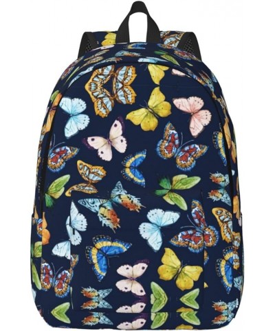 Leaf Colorful Butterfly Print Lightweight Travel Canvas Backpack Casual Daypack For Men Women Work, Sports, Beach Black Small...