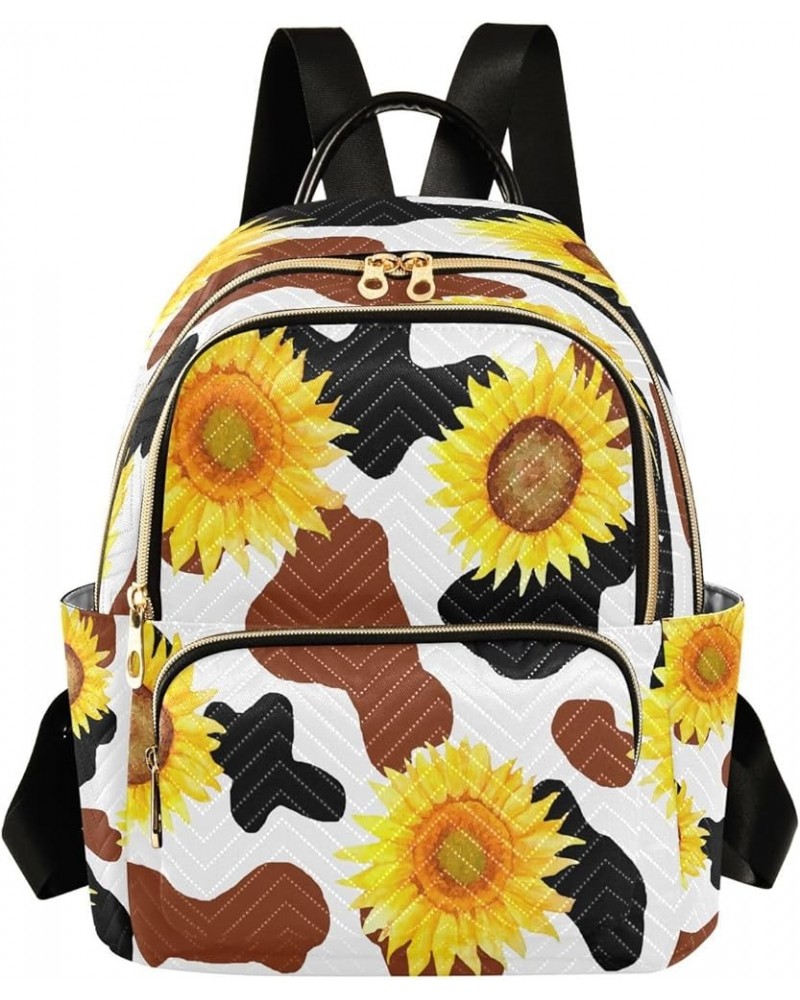 Backpack Purse for Women Cow Print Yellow Sunflower Floral Casual Shoulder Bag Small Backpack M Small $13.52 Backpacks