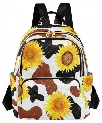 Backpack Purse for Women Cow Print Yellow Sunflower Floral Casual Shoulder Bag Small Backpack M Small $13.52 Backpacks