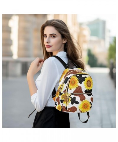 Backpack Purse for Women Cow Print Yellow Sunflower Floral Casual Shoulder Bag Small Backpack M Small $13.52 Backpacks