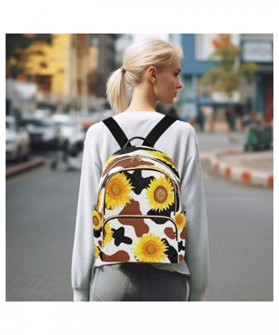 Backpack Purse for Women Cow Print Yellow Sunflower Floral Casual Shoulder Bag Small Backpack M Small $13.52 Backpacks