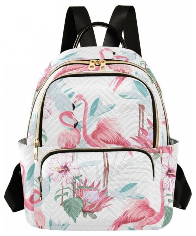 Pink Flamingo Palm Leaves Quilted Backpack for Women Purse Shoulder Bag Travel Bags for Daily Work Nurse S Small $17.97 Backp...