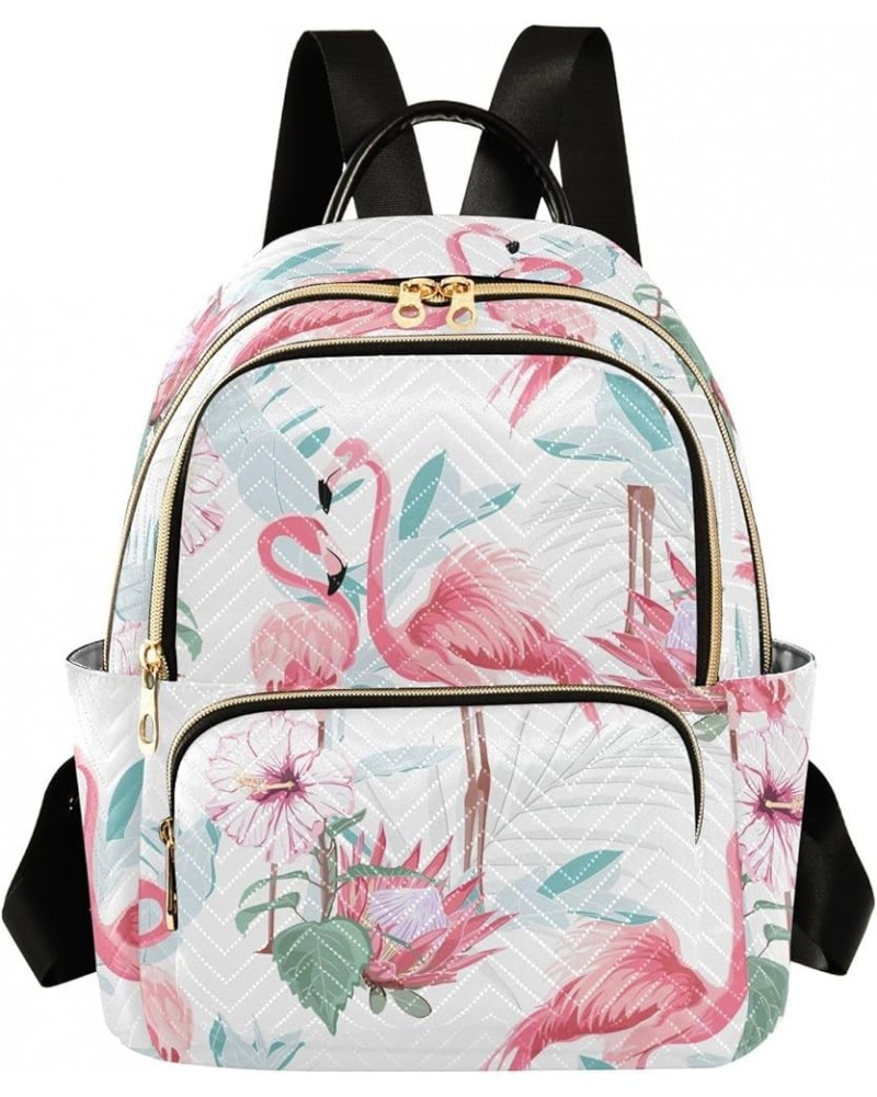 Pink Flamingo Palm Leaves Quilted Backpack for Women Purse Shoulder Bag Travel Bags for Daily Work Nurse S Small $17.97 Backp...