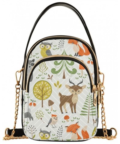 Chain Crossbody Bags for Women Forest Animals Fox Bear Deer Quilted Shoulder Crossbody Handbags Travel Cross Body Cell Phone ...