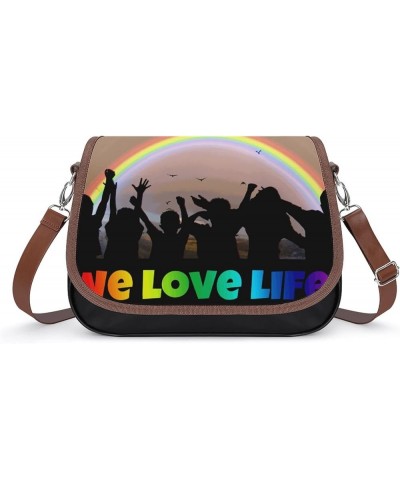 Printed Shoulder Crossbody Bag Leather Hobo Bags Medium Ladies Top Handles Satchels Unicorn Rainbow Heart Color7 $25.91 Hobo ...