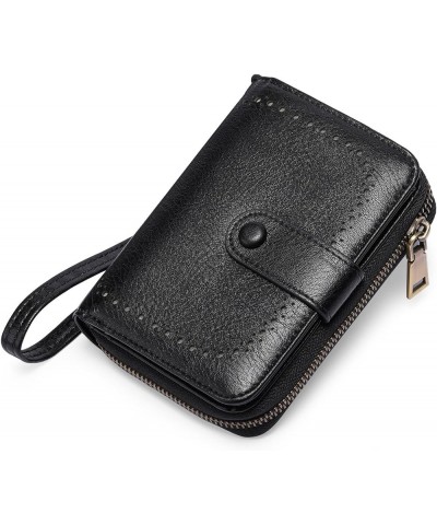 PU Leather Zip Around Wallet Clutch RFID Blocking Zipper Purse Cards Notes Coins Wallet Buckle Wallet (Color : Black) Black $...