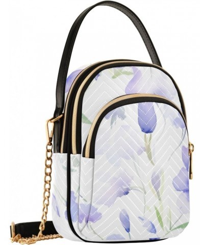 Light Purple Flower Pattern Women's Crossbody Handbags with Zipper, Casual Leather Cell Phone Purse Crossbody Bags for Ladies...