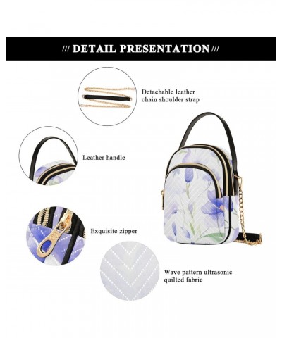 Light Purple Flower Pattern Women's Crossbody Handbags with Zipper, Casual Leather Cell Phone Purse Crossbody Bags for Ladies...