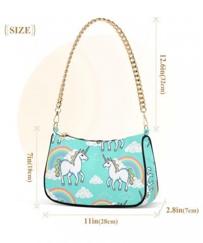 Blue Unicorn Rainbow Shoulder Bag for Women Fabric Crescent Handbag with Zipper Chain Clutch Purses for Travel Party Concert ...