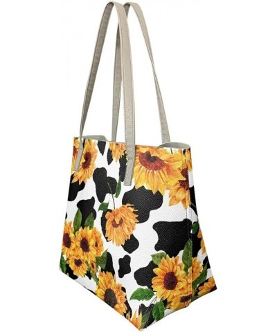 Women's Tote Handbags,Shoulder Bag for Women Girls,Large Leather Purses Cow Sunflower Print $23.00 Totes