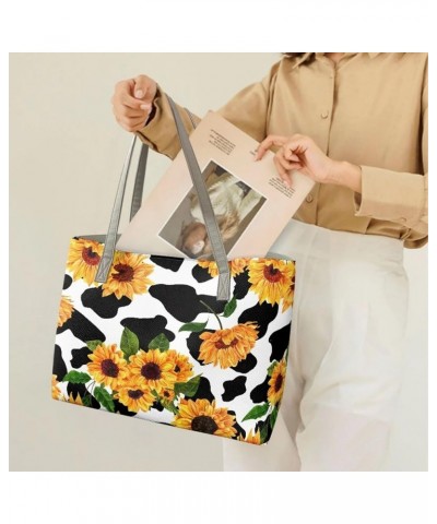 Women's Tote Handbags,Shoulder Bag for Women Girls,Large Leather Purses Cow Sunflower Print $23.00 Totes