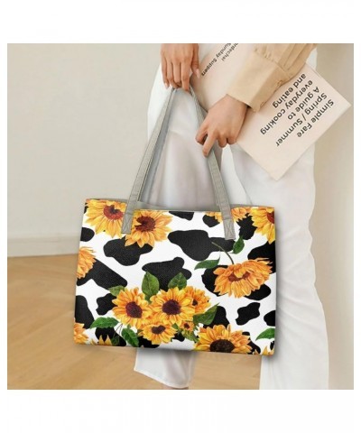 Women's Tote Handbags,Shoulder Bag for Women Girls,Large Leather Purses Cow Sunflower Print $23.00 Totes