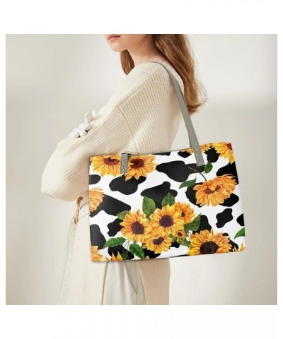 Women's Tote Handbags,Shoulder Bag for Women Girls,Large Leather Purses Cow Sunflower Print $23.00 Totes