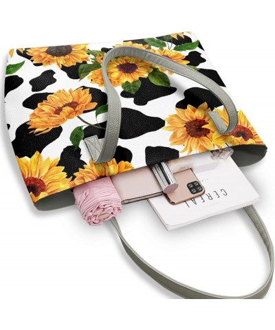 Women's Tote Handbags,Shoulder Bag for Women Girls,Large Leather Purses Cow Sunflower Print $23.00 Totes