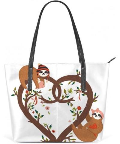 Top Handle Tote Bag PU Leather Shoulder Bag Sloths On The Heart Shaped Tree Messenger Bag for Women Ladies Girls $18.04 Shoul...