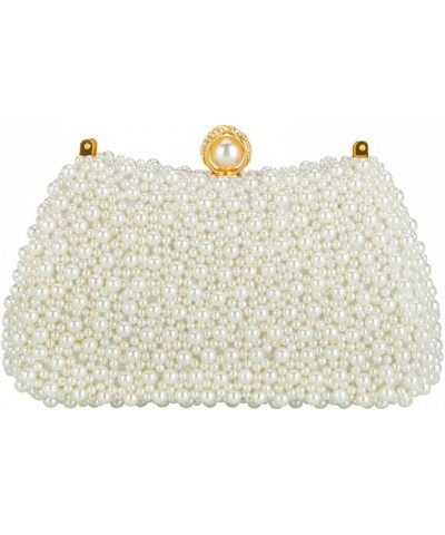 Pearl Clutch Purse for Women Baded Evening Wedding Clutch with Chain Pearl Beige $16.40 Evening Bags