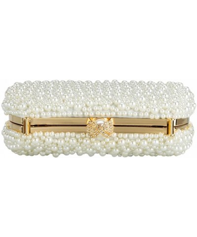 Pearl Clutch Purse for Women Baded Evening Wedding Clutch with Chain Pearl Beige $16.40 Evening Bags