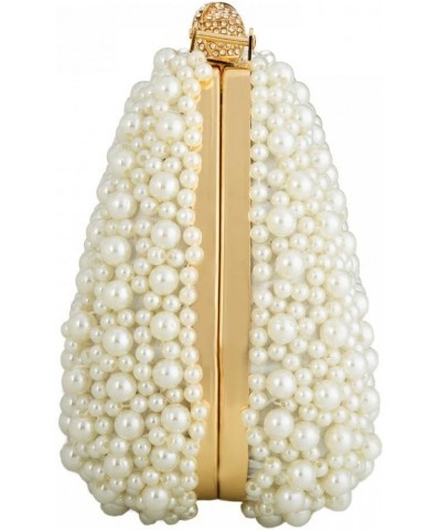 Pearl Clutch Purse for Women Baded Evening Wedding Clutch with Chain Pearl Beige $16.40 Evening Bags