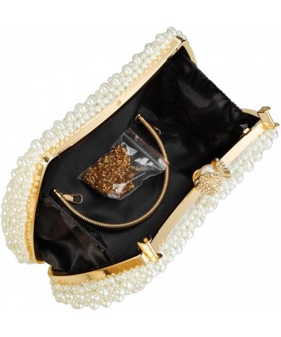 Pearl Clutch Purse for Women Baded Evening Wedding Clutch with Chain Pearl Beige $16.40 Evening Bags