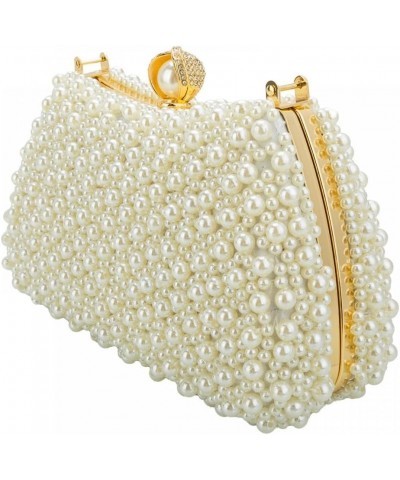 Pearl Clutch Purse for Women Baded Evening Wedding Clutch with Chain Pearl Beige $16.40 Evening Bags