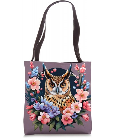 Cute Long Eared Owl Surrounded by Vibrant Spring Flowers Tote Bag $11.60 Totes