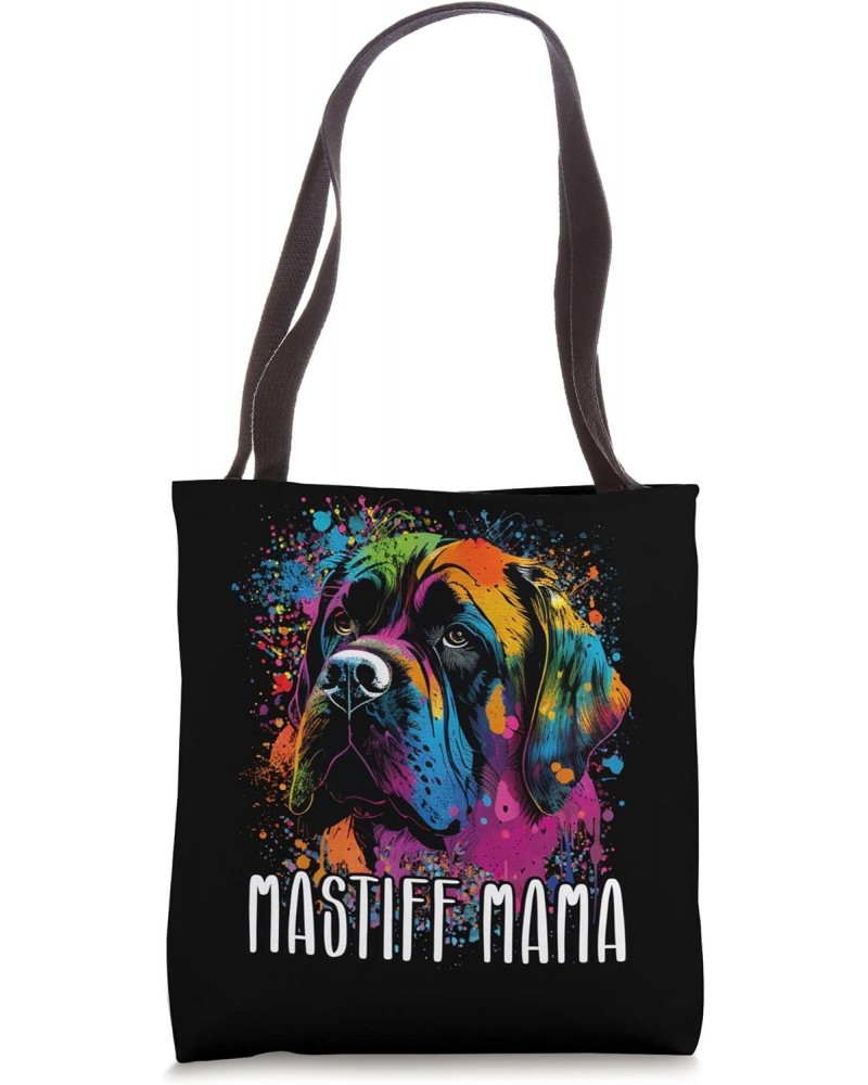 Colorful Splash Art English Mastiff Mama Portrait Puppy Tote Bag $15.07 Totes