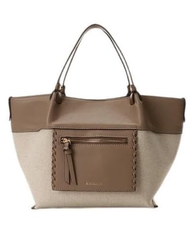 Women Bi-color Canvas Tote Bag (Small) Tote Bag Beige $31.02 Totes