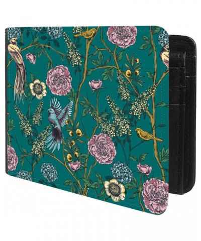 Unique Desige Pattern - Victorian garden floral pattern with parrot and peony, Slim Front Pocket Wallet Billfold RFID Blockin...