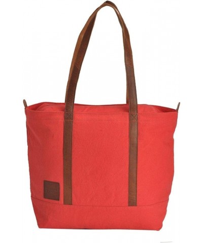 12oz. Canvas With Genuine Buff Leather Trim Ladies Tote Bag Red $19.72 Totes