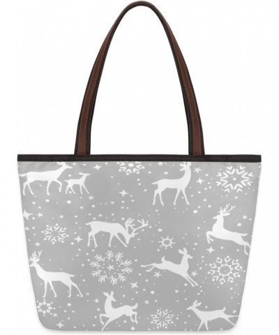 Beautiful Christmas Deer Large Tote Bag For Women Shoulder Handbags with Zippper Top Handle Satchel Bags for Shopping Travel ...