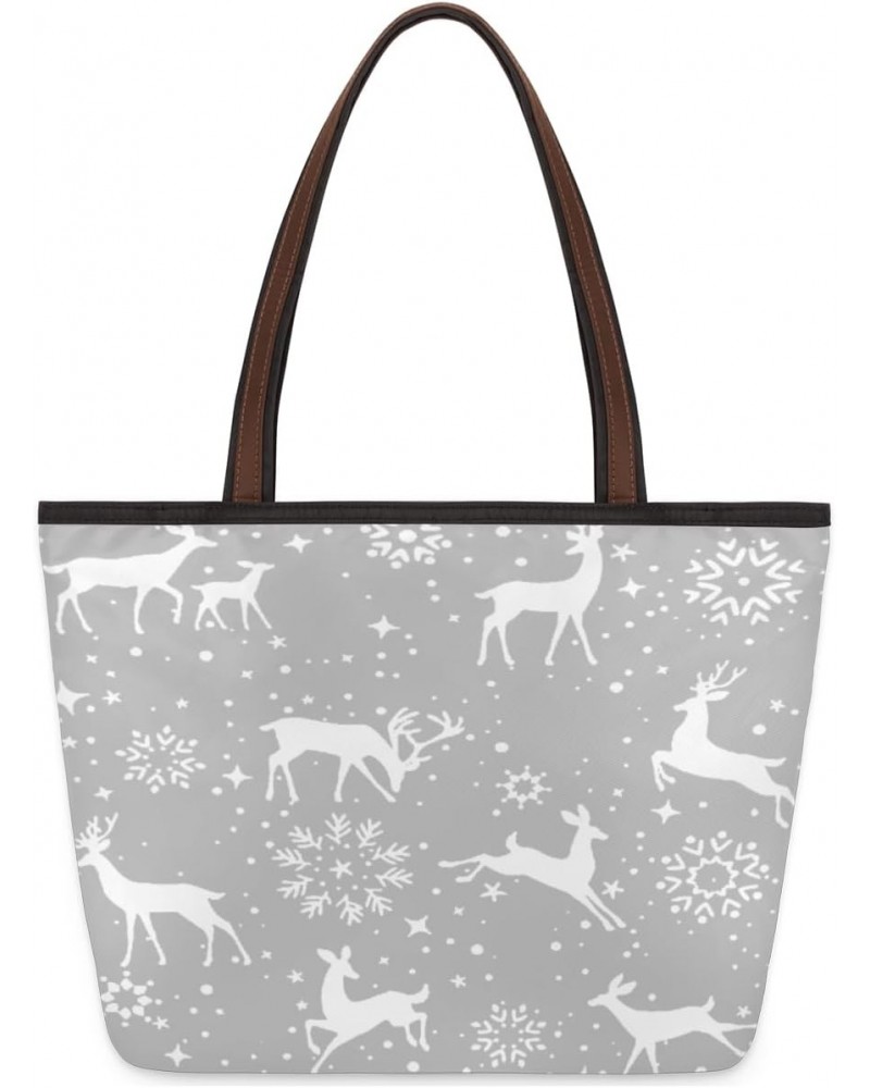 Beautiful Christmas Deer Large Tote Bag For Women Shoulder Handbags with Zippper Top Handle Satchel Bags for Shopping Travel ...