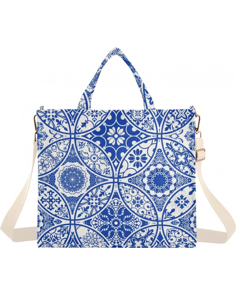 Blue Talavera Corduroy Tote Bag for Women Hobo Crossbody Bag Purse Stylish Shoulder Handbag Messenger Bags, S $9.87 Totes