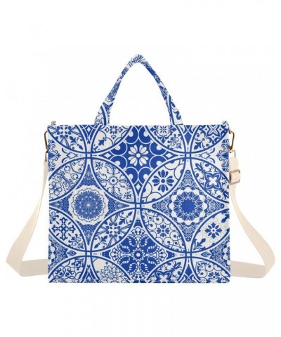 Blue Talavera Corduroy Tote Bag for Women Hobo Crossbody Bag Purse Stylish Shoulder Handbag Messenger Bags, S $9.87 Totes