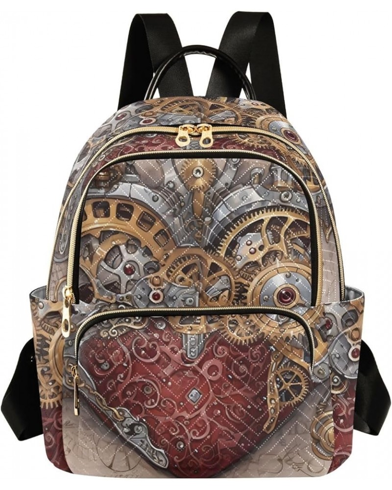 Women's Medium Fashion Backpack Steampunk Heart Print Ladies Travel Daypack Aesthetic Shoulder Bag 10.2×5.1×12.5 IN $18.71 Ba...