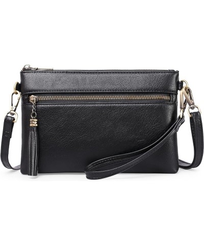 Crossbody Bags for Women Small Genuine Leather Shoulder Purse Cross Body Bag with Wristlet Top Zipper Type 12 Black $16.65 Cr...