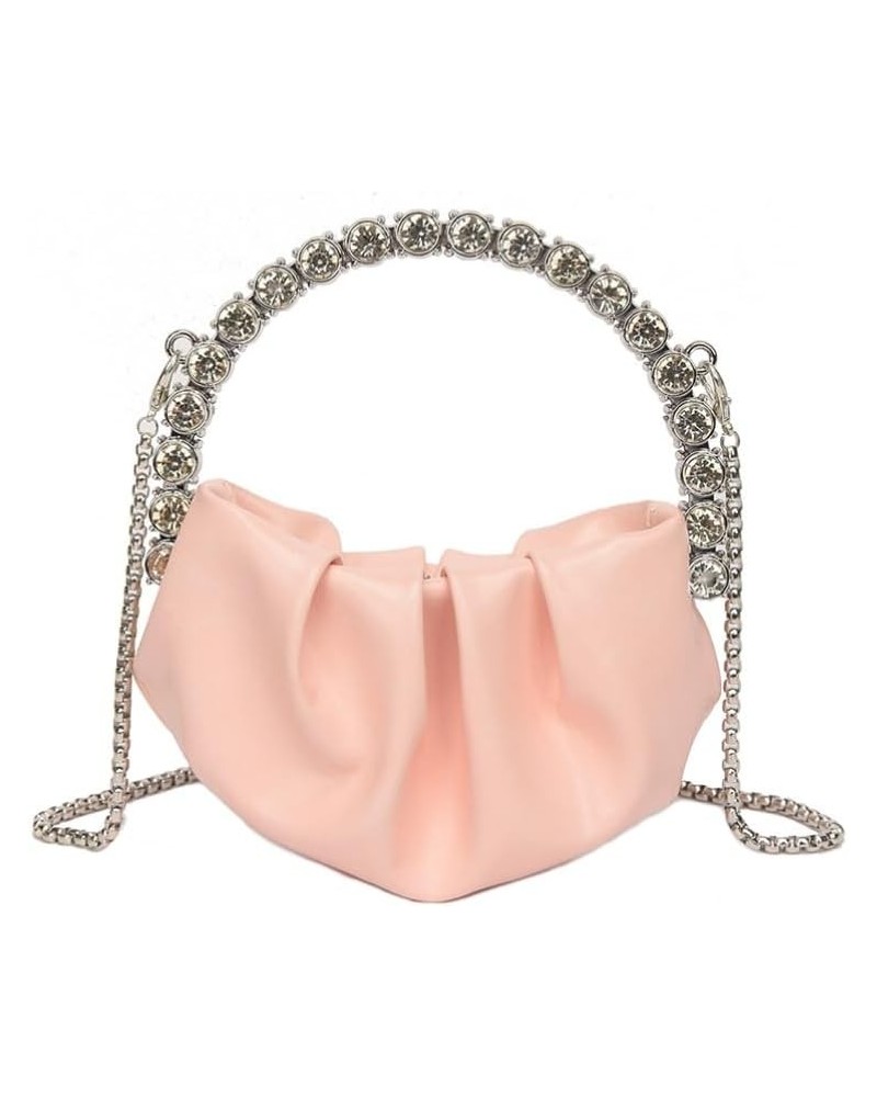 Rhinestone Clutch Purse Pleated Evening Bag Faux Leather Handbag Women Crossbody Bag for Formal Party Prom Hobo Bag Pink $12....