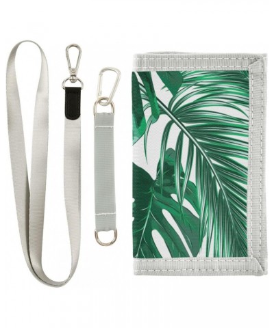 Tropical Jungle Palm Leaves Trifold Wallet Fabric Wallet Small Nylon Wallet Card Wallet with Lanyard $9.51 Wallets