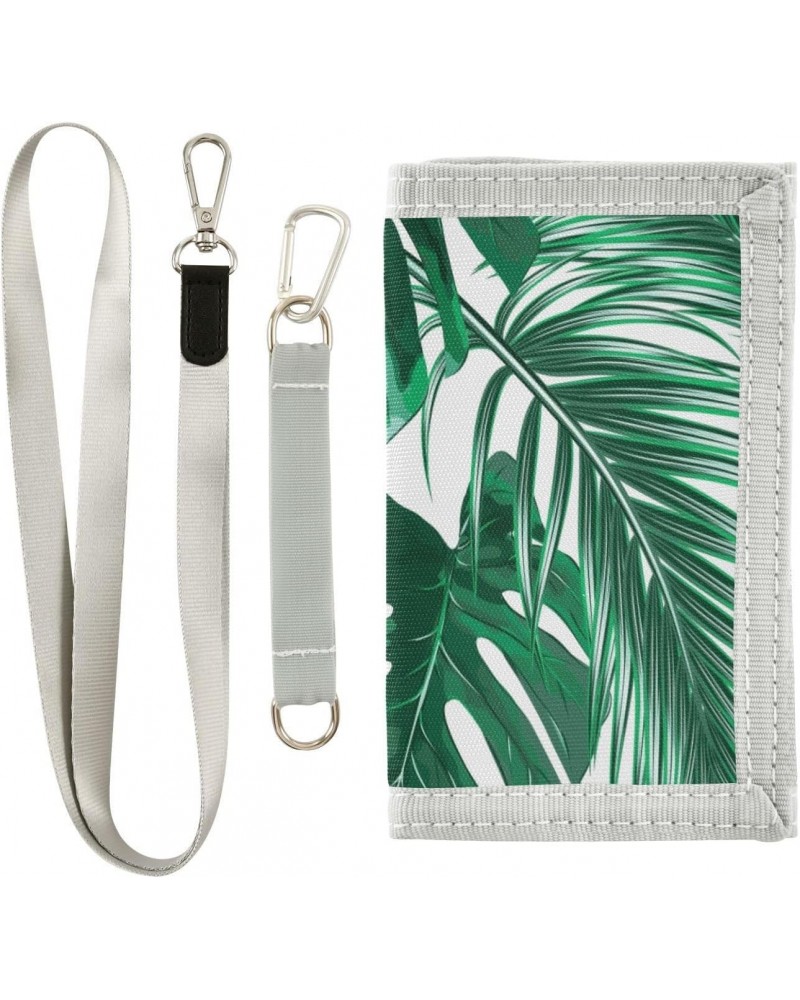 Tropical Jungle Palm Leaves Trifold Wallet Fabric Wallet Small Nylon Wallet Card Wallet with Lanyard $9.51 Wallets