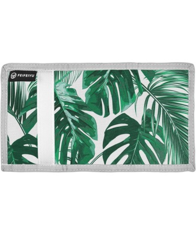 Tropical Jungle Palm Leaves Trifold Wallet Fabric Wallet Small Nylon Wallet Card Wallet with Lanyard $9.51 Wallets