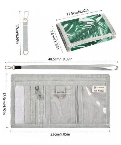 Tropical Jungle Palm Leaves Trifold Wallet Fabric Wallet Small Nylon Wallet Card Wallet with Lanyard $9.51 Wallets