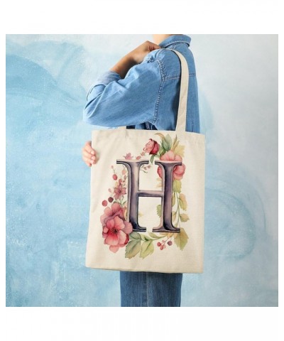 Tote Bag Letter F Monogram Letter Watercolor Shoulder Bags Floral Monogram Letter Custom Canvas Tote Shopping Bag Totebag-19 ...