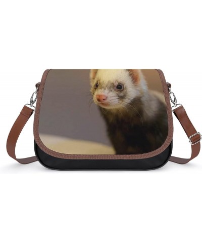 Cute Ferret Face Women's Vintage Crossbody Shoulder Bag Leather Handbags Small Purse $22.68 Shoulder Bags