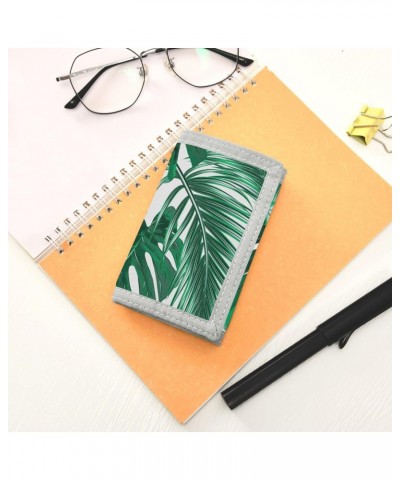 Tropical Jungle Palm Leaves Trifold Wallet Fabric Wallet Small Nylon Wallet Card Wallet with Lanyard $9.51 Wallets